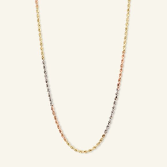 Jewelry - NWT!! 016 Gauge 14k Tri-color Gold Rope Chain Necklace 20”